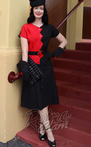 Astro Bettie 1940's Dress in Red & Black Astro Bettie 1940's Dress in Red & Black