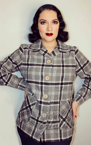 1940's Button Down Jacket in Black & Grey Plaid  1940's Button Down Jacket in Black & Grey Plaid
