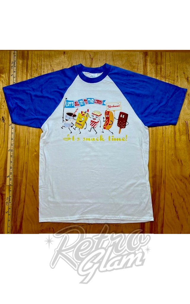 Astro Bettie Drive-In White & Blue Raglan Tee Astro Bettie Drive-In White & Blue Raglan Tee