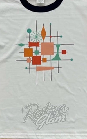 Astro Bettie Unisex Atomic Print Ringer detail Astro Bettie Unisex Atomic Print Ringer detail