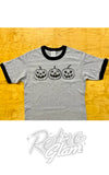 Astro Bettie Unisex Jack-O-Lantern Trio Ringer T-Shirt grey Astro Bettie Unisex Jack-O-Lantern Trio Ringer T-Shirt grey
