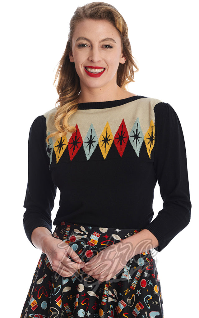 Banned Atomic Star Jumper in Cream & Black - 2XL & 3XL left only Banned Atomic Star Jumper in Cream & Black - 2XL & 3XL left only