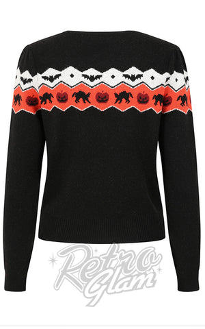 Black sweater with Halloween-themed pattern Black sweater with Halloween-themed pattern