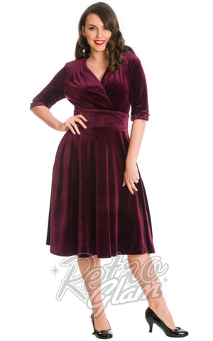 Banned Date Night Velvet Swing Dress in Burgundy