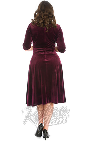 Banned Date Night Velvet Swing Dress in Burgundy back