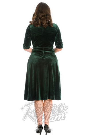 Banned Date Night Velvet Swing Dress in Green back