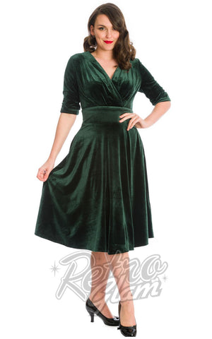 Banned Date Night Velvet Swing Dress in Green Banned Date Night Velvet Swing Dress in Green