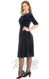 Banned Date Night Velvet Swing Dress in Navy pinup Banned Date Night Velvet Swing Dress in Navy pinup