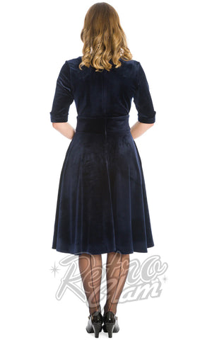 Banned Date Night Velvet Swing Dress in Navy back