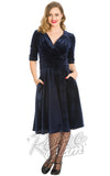 Banned Date Night Velvet Swing Dress in Navy 50s Banned Date Night Velvet Swing Dress in Navy 50s