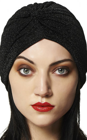 Banned Warlock Hair Turban in Black & Silver Flecks Banned Warlock Hair Turban in Black & Silver Flecks