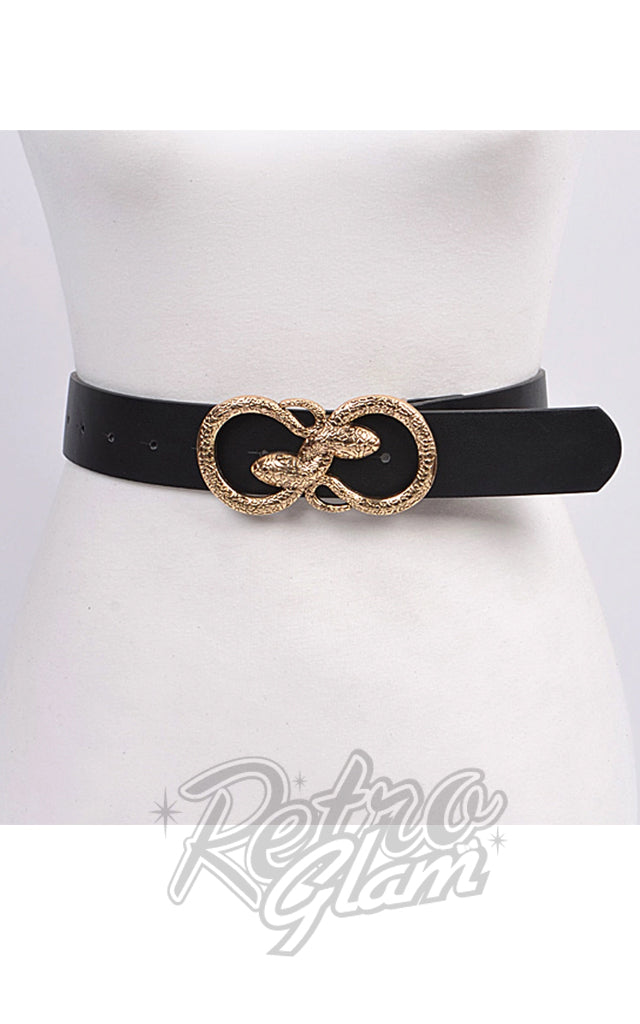 Gold Double Snake Head Black Belt Gold Double Snake Head Black Belt