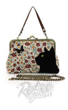 Comeco Floral Black Cat Kisslock Bag Comeco Floral Black Cat Kisslock Bag