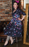 Dolly and Dotty Billie Dress in Black Butterfly Print model pinup Dolly and Dotty Billie Dress in Black Butterfly Print model pinup