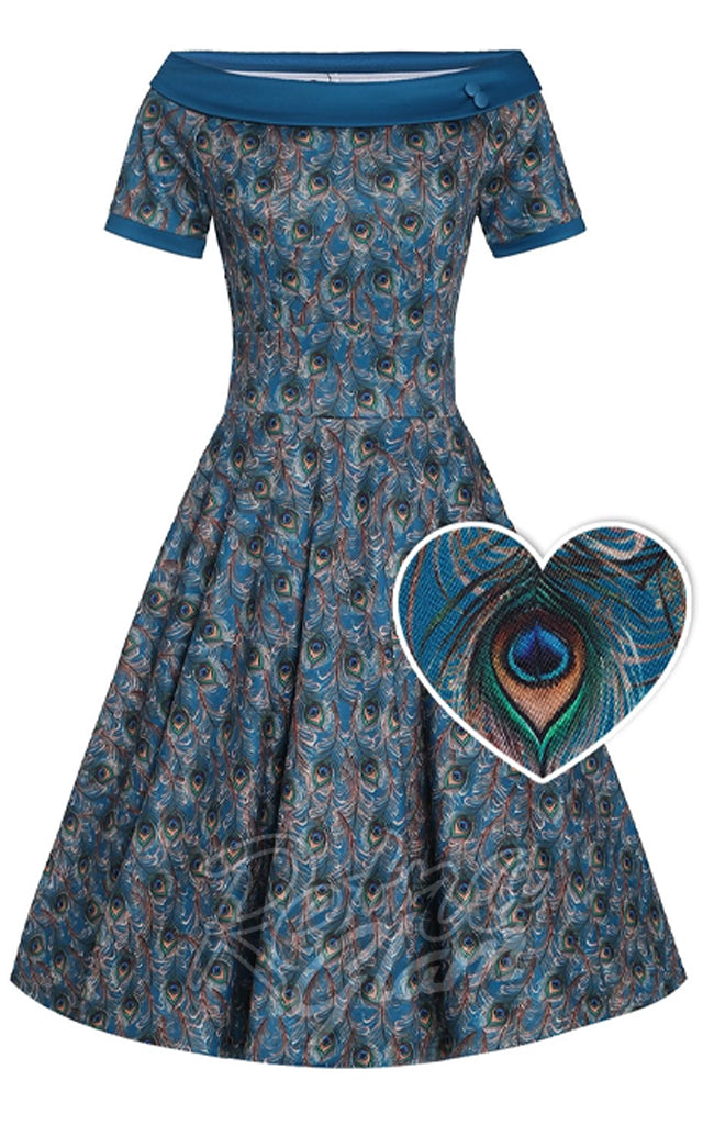 Dolly and Dotty Darlene Dress in Peacock Print - L left only