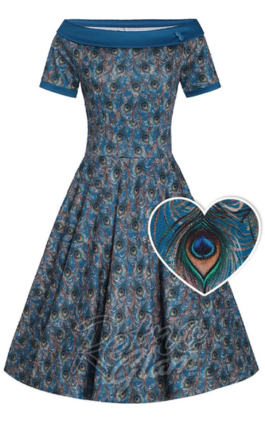 Dolly and Dotty Darlene Dress in Peacock Print L left only Retro