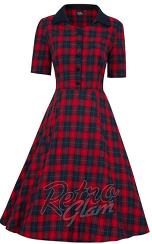 Dolly and Dotty Penelope Red Tartan Shirt Dress detail Dolly and Dotty Penelope Red Tartan Shirt Dress detail