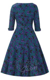 Dolly and Dotty Scarlette Midi Dress in Peacock Blue & Purple Butterfly back Dolly and Dotty Scarlette Midi Dress in Peacock Blue & Purple Butterfly back