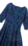 Dolly and Dotty Scarlette Midi Dress in Peacock Blue & Purple Butterfly bodice Dolly and Dotty Scarlette Midi Dress in Peacock Blue & Purple Butterfly bodice