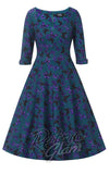 Dolly and Dotty Scarlette Midi Dress in Peacock Blue & Purple Butterfly Dolly and Dotty Scarlette Midi Dress in Peacock Blue & Purple Butterfly