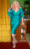 Hollywoodland Cabaret Cape Dress in Teal wiggle