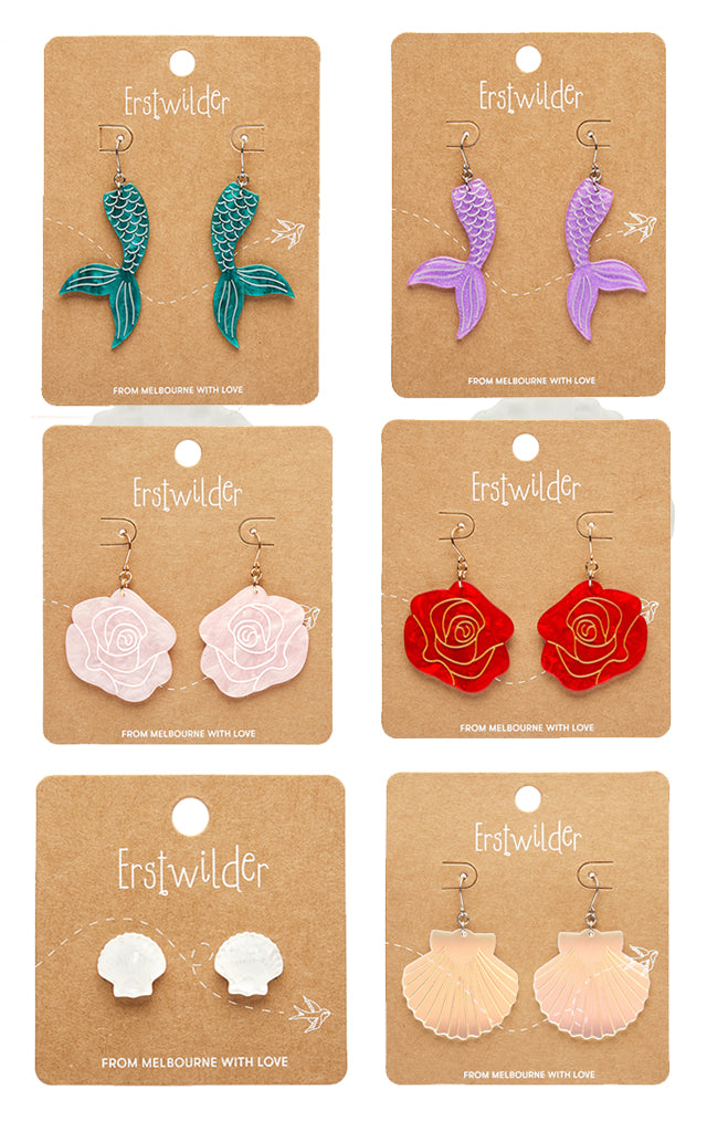 Erstwilder Pete Cromer Essentials Earrings - Shell & Roses left only Erstwilder Pete Cromer Essentials Earrings - Shell & Roses left only