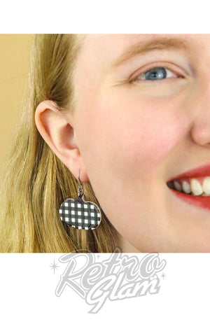 Erstwilder Pumpkin Drop earrings black gingham model Erstwilder Pumpkin Drop earrings black gingham model