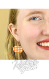 Erstwilder Pumpkin Drop earrings orange gingham model Erstwilder Pumpkin Drop earrings orange gingham model