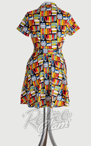 Eva Rose Mini Shirt Dress in Book Print back Eva Rose Mini Shirt Dress in Book Print back
