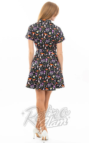 Eva Rose Mini Shirt Dress in Lavendar Mushroom Print back