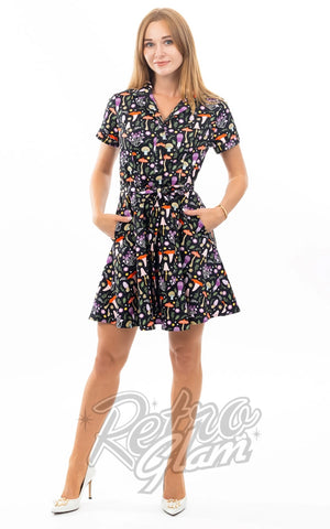 Eva Rose Mini Shirt Dress in Lavendar Mushroom Print Eva Rose Mini Shirt Dress in Lavendar Mushroom Print