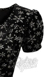 Hell Bunny Eve Dress in Snowflakes on Black Velvet detail sleeve Hell Bunny Eve Dress in Snowflakes on Black Velvet detail sleeve