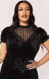 Hell Bunny Black Velvet Mourning Dress plus sized detail Hell Bunny Black Velvet Mourning Dress plus sized detail