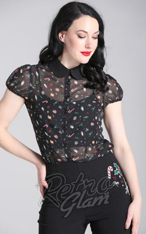 Hell Bunny Natalie Holiday Print Blouse