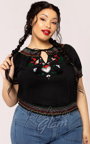 Hell Bunny Tessie Embroidered Top curvy Hell Bunny Tessie Embroidered Top curvy