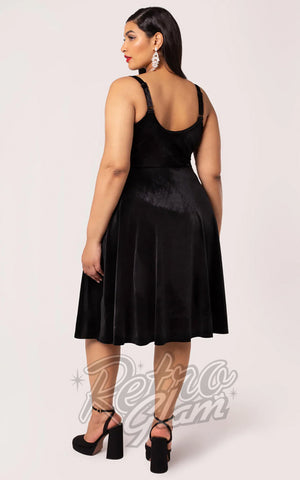 Hell Bunny Vendome Dress in Black Velvet plus size back Hell Bunny Vendome Dress in Black Velvet plus size back