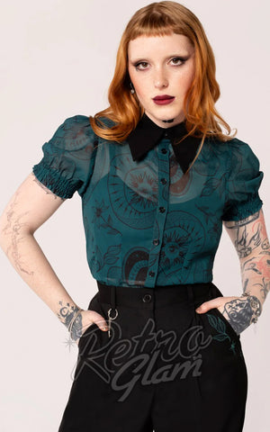 Hell Bunny Venom Blouse in Green Hell Bunny Venom Blouse in Green