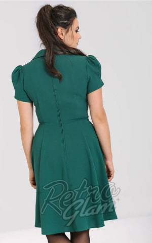 Hell Bunny Vera Lynn Dress in Green back 40s Hell Bunny Vera Lynn Dress in Green back 40s