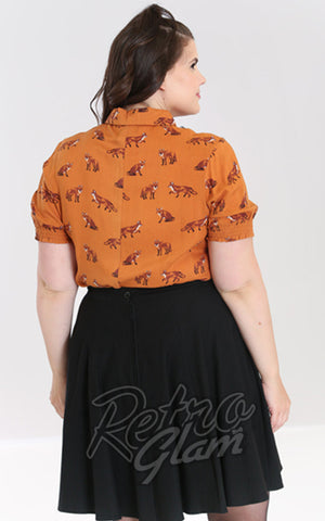 Hell Bunny Vixey Blouse in Brown curvy back Hell Bunny Vixey Blouse in Brown curvy back