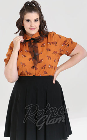 Hell Bunny Vixey Blouse in Brown curvy Hell Bunny Vixey Blouse in Brown curvy