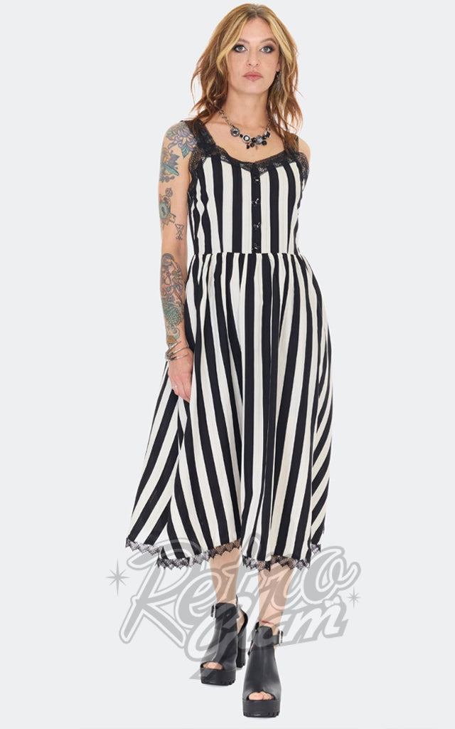 Jawbreaker Black & Ivory Striped Maxi Dress – Retro Glam