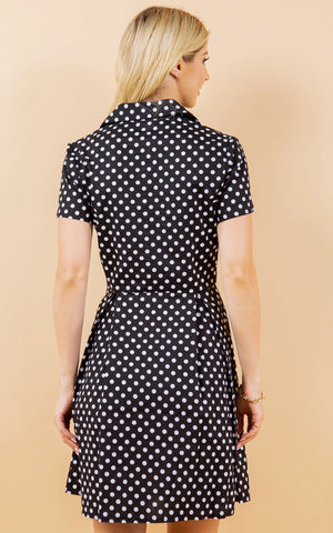 LA Soul Button Up Mini Dress in Black & White Polka Dot back