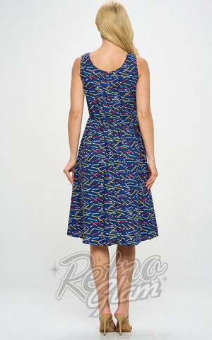 LA Soul Fit & Flare Dress in Pencil Print back LA Soul Fit & Flare Dress in Pencil Print back
