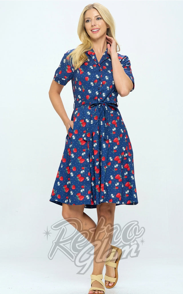 Strawberry Print Strapless Summer Dresses Women 50S 60S Robe