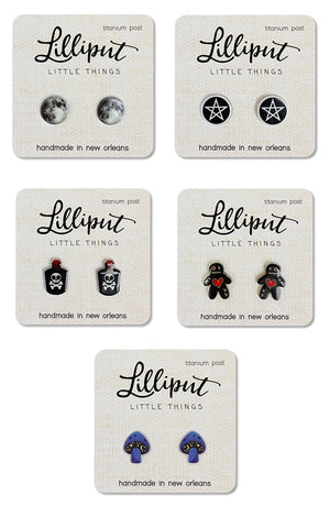 Lilliput Stud Earrings witchy pentagram moon Lilliput Stud Earrings witchy pentagram moon