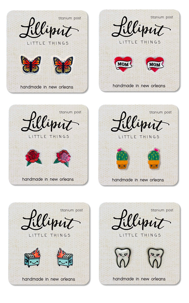 Lilliput Stud Earrings - Tattoo & Kawaii Lilliput Stud Earrings - Tattoo & Kawaii
