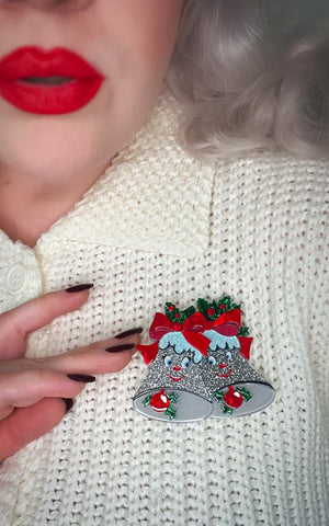 Lipstick & Chrome Silver Bells Brooch model Lipstick & Chrome Silver Bells Brooch model