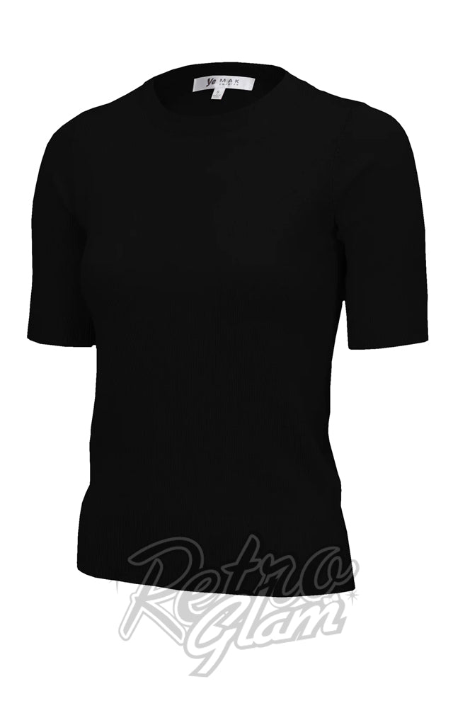 Mak Basic 1/2 Sleeve Pullover Sweater in Black Mak Basic 1/2 Sleeve Pullover Sweater in Black