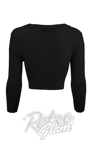 Mak V Neck Bolero Cropped Cardigan in Black back Mak V Neck Bolero Cropped Cardigan in Black back