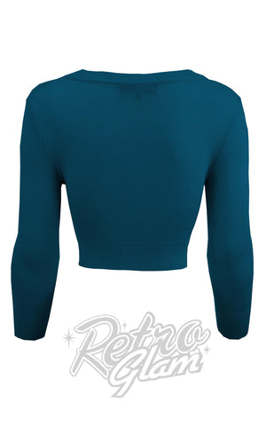 Mak bolero cardigan teal back Mak bolero cardigan teal back
